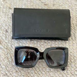 Chanel Rectangle Sunglasses Black and Gold